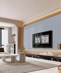 Modern living room featuring 5 Pack Acoustic Panels Smoke Gray High Density Soundproofing Foam Tiles for decor and sound control.