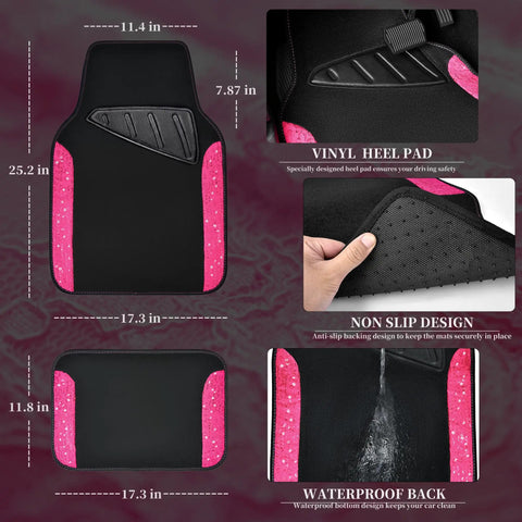 Pink Lace Leather Car Seat Covers Full Set For Women And Girls Dope Comfort And Style, Waterproof Floor Mats Features