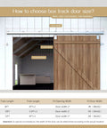 Diagram showing how to choose box track door size with barn door beneath on 12 Foot Heavy Duty Galvanized Steel Exterior Sliding Barn Door Hardware Kit For Outdoor Use With 450 Lb Capacity And Black Powder Coated Anti Corrosion Finish Designed To Fit A Single Door Up To 72 Inches Wide.