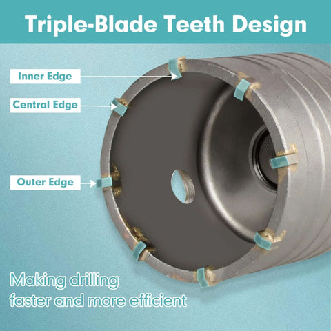 9-piece masonry hole saw kit with tungsten carbide teeth and SDS shanks; sizes 30-100 mm, Amazon brand