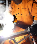 Leather Welding Jacket With Open Back And Cape Sleeve, Bib Apron Style Welder Coat, Heat And Flame Resistant Heavy Duty Cowhide Workwear