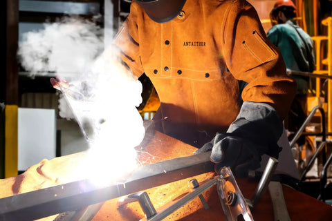 Leather Welding Jacket With Open Back And Cape Sleeve, Bib Apron Style Welder Coat, Heat And Flame Resistant Heavy Duty Cowhide Workwear
