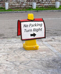 Traffic cone with red sleeve showing 'No Parking Turn Right' message for outdoor safety; part of 12 Pack Traffic Cone Sleeve With Pockets For Caution And Safety Signs Colorful Cone Covers For Outdoor Activities Parking Lots Sports Training Warning Messages 6 Color Options Your Go To Safety Gear.