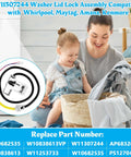 Washing Machine Lid Lock Replacement Assembly for Whirlpool, Maytag; mother and child doing laundry