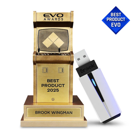 Wingman P5 Pro Controller Converter For P5 P4 And PC Plug And Play With Wireless And Wired Support, Six Axis Motion, Turbo Macro Remap, Converter Center Software, Exclusive Version, X Input Ready, Seamless Wireless Gaming Across Platforms. Gold award trophy and USB adapter