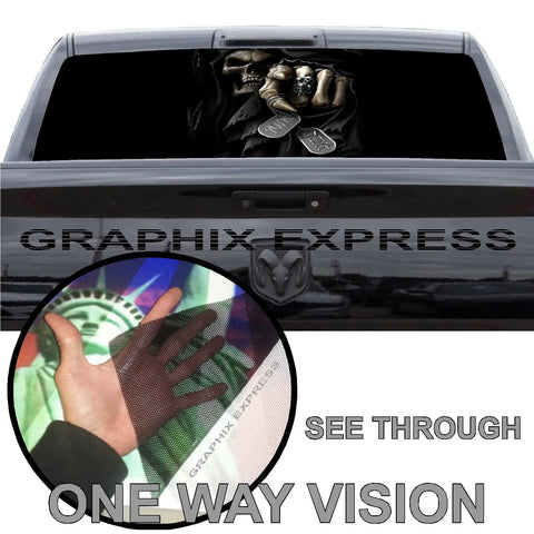 Grim Reaper Back Window Graphics for Trucks See Through Vinyl Wrap Full Window Decal with Death Skull Design, 65x17 inches