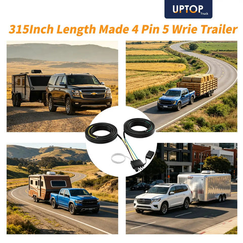 Super Long 26 Foot 4-Way Flat Trailer Wiring Harness With Pure Copper And Nylon Sleeve For Boat Rv Utility Trailers Up To Over Eighty Inches Wide, 315 inch 4 pin 5 wire