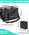 Large Grill And Picnic Caddy With Paper Towel Holder And Condiment Pockets Foldable Bbq Organizer shown unfolded and folded