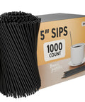 Bulk Black 5 Inch Disposable Plastic Coffee Stir Sticks, 1000 Count Sip Stirrer Straws For Offices And Events, Easy Stir, box display