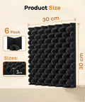 Upgraded Acoustic Egg Crate Foam Panels For Home Studios, Fire Retardant Wall Sound Dampening Tiles, Heavy Duty Noise Reduction Acoustic Foam, Solid Room Upgrade, Straight Up Quiet Vibes, 6 Pack; showing size 30x30cm.