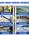 Deep Well Submersible Pump 1HP 115V 37 GPM 207 Ft Head 4 Inch Stainless Steel Water Pump for Industrial Irrigation in use
