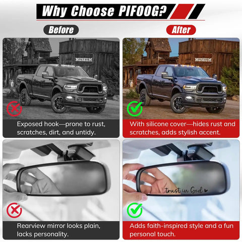 RAM Front Tow Hook Covers Silicone Black For 2019-2026 2500 3500 Towing Hitch Cover Exterior Decor Trim No Fuss Install Durable Silicone Fit Keeps Front Look Slick And Protected comparison image showing before and after installation.