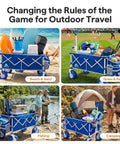 All Terrain Beach Wagon with Big 9 Inch Balloon Wheels for Sand and Grass 400 lb Heavy Duty Collapsible Cart in blue