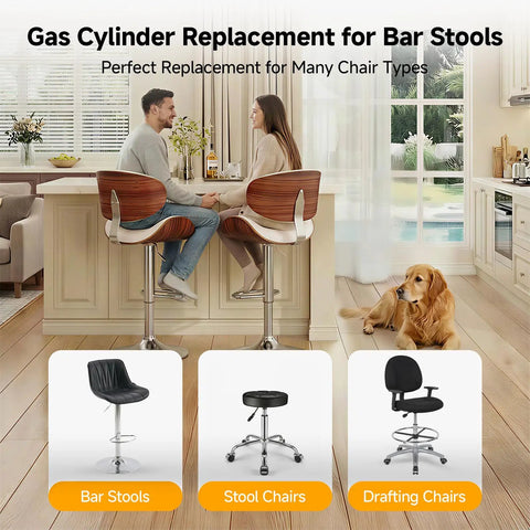 Couple sitting on bar stools highlighting Beefed Up Heavy Duty 1000 Lbs Gas Lift Cylinder Replacement for smooth height adjustment.