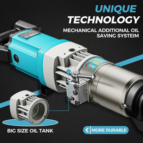 Anbull 7/8 Inch Electric Hydraulic Rebar Bender 1200W showing unique oil-saving technology and big oil tank design.