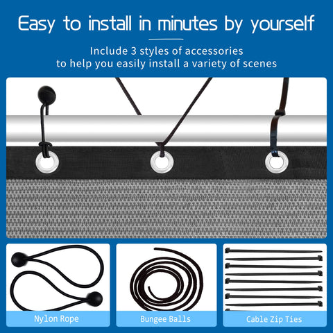 Outdoor Shade Cloth 7x13 Feet With Grommets, 90 Percent UV Block Privacy Screen with installation accessories