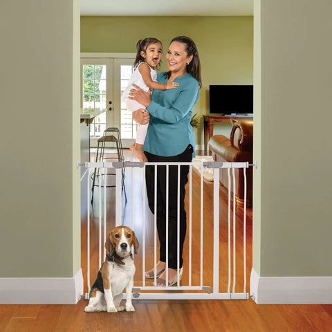 Walk Through Baby Safety Gate With Stay Open Feature Kid Safe For Busy Homes Pressure Mounted Double Locking Latch One Handed Operation