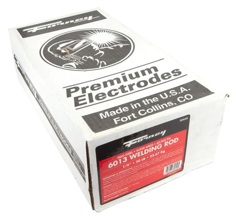 E6013 Welding Rod 1 Eighth Inch, 5 Pound Pack box showing product label and brand logo