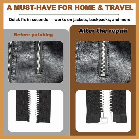 144 Piece Universal Zipper Repair Kit For Everyday Use A Must Have With Four Zipper Sizes 3 5 8 10, Before and After Repair