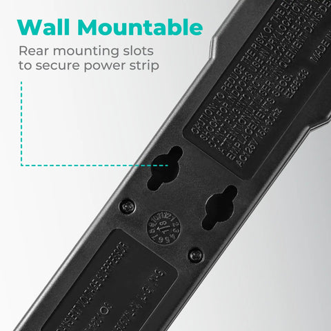Close-up of wall mount slots on Two Pack Six Outlet Surge Protector Power Strips With Four Foot Cord 900 Joules Overload Protection Lighted Switch