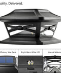 Solar Post Cap Lights With Flexfit Bases For 4x4, 5x5 And 6x6 Wooden Posts, weatherproof black slate, 25 lumen LED