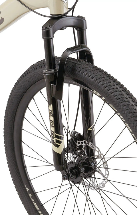 Front wheel of Grafton 26 Inch Mountain Bike For Adults With 21 Speed Aluminum Hardtail Frame Suspension Fork Knobby Tires