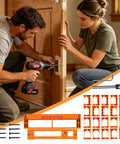 Man and woman using Adjustable Concealed Hinge Router Template For Seamless Cabinet Doors and Reusable Woodworking Guides during installation.