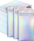 Stack of Dope Rainbow Holographic Bubble Mailers Self Seal Waterproof Envelopes 6 By 9.5 Inch Usable 5.12 By 7.87 Inch 60 Pack