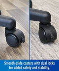 Heavy Duty Stainless Steel Rolling IV Pole Stand With Built Tough Four Prong Holders And Quick Glide Casters close-up of smooth-glide casters with dual locks.