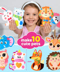 Child holding felt animals from Kids Sewing Kit For Beginners With 10 Easy DIY Felt Animal Projects And Guiding Book.