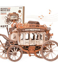 Stagecoach 3D Wooden Puzzle Kit For Adults Wind Up Music Box DIY Model Western Vehicle Craft Project Dope Gift For Ages 14 And Up Hands On Home Display, wooden stagecoach with box