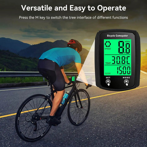 Wired Bike Computer With Touch Sensor For Road, Mountain And Folding Bikes, Waterproof Bicycle Speedometer And Odometer Displaying Speed In MPH And KMH On A Big Digital LCD Screen With Auto Wake Up Ride Ready
