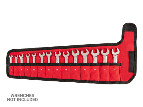 14-Tool Stubby Wrench Pouch Roll For 6-19 mm Wrenches, Clear Size Markings, Pro Grade, Durable USA Made Tool Organizer, empty pockets.