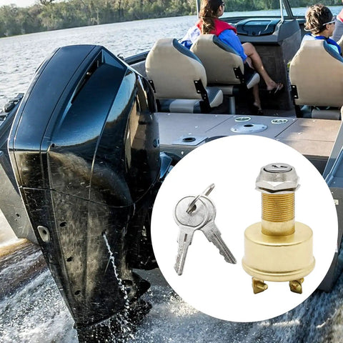 Heavy Duty Marine Ignition Switch 3 Position Off On Start For Boats MP39060-1 Brass Construction with keys on boat