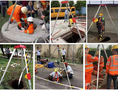 Built Like A Tank Aluminum Retractable Lifting Tripod Confined Space Rescue Kit in action during rescue operation.