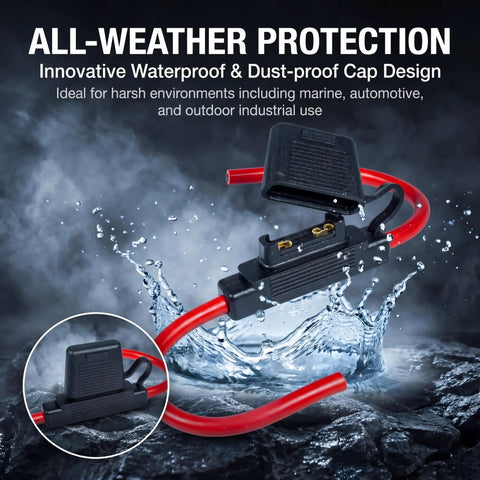 Badass Heavy-Duty Inline Blade Maxi Fuse Holder Kit With Flip-Up Cover Includes 6 AWG Red Wire and Assorted 50A 60A 80A Fuses in water