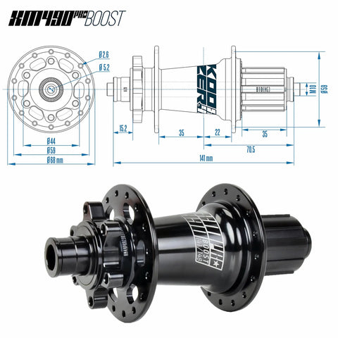 Rugged 32 Hole Rear MTB Hub 5x141mm Quick Release With 6 Bolt Disc Mount HG Compatible, Shimano SRAM, Aluminum CNC