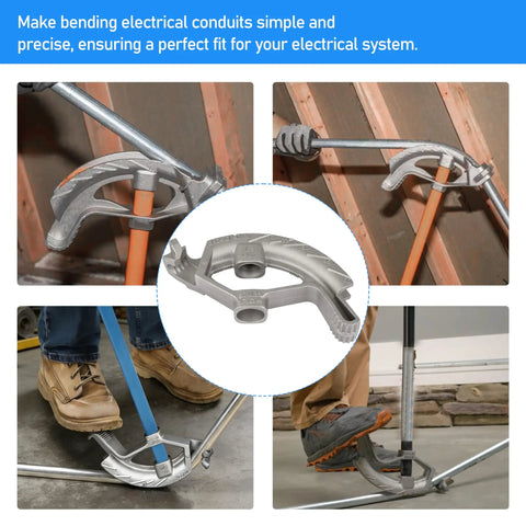 1/2 Inch Emt Conduit Bender Tool Aluminum Die Cast Pipe Bending Hand Tool With Angle Setter Technology in use with EMT tubing.