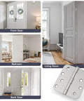 Premium 4 Inch Brushed Nickel Exterior Door Hinges 3 Pack Built Tough With Smooth Removable Pins and Installation Hardware Included for a No Sweat Upgrade To Your Home Entryway shown on various doors