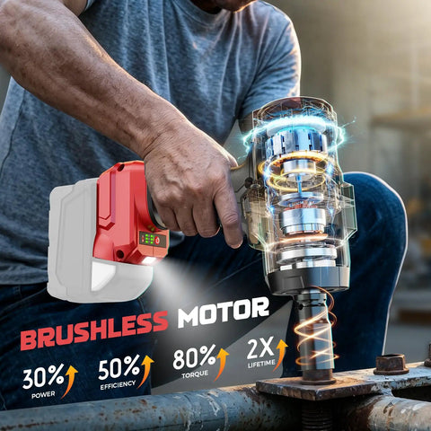Garage Tested Heavy Hitter 1/2 Inch Cordless Impact Wrench removing a rusted bolt with brushless motor technology.