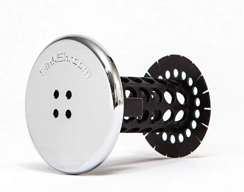Sick Performance Bathroom Sink Drain Protector Hair Catcher With Universal Sink Stopper and Hella Tough Stainless Steel Strainer side view.