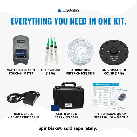 Haul This All In One Mobile Waterlink SpinTouch Photometer Lab Kit including meter, syringes, and calibration disk for testing.