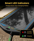 12V Solar Battery Charger And Maintainer Kit with waterproof panel in sunlight, LED indicators showing charging status.