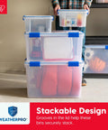 16 Qt Weatherproof Storage Bins With Lids 3 Pack BPA-Free Plastic Gasket Boxes With Tight Seals stackable in garage