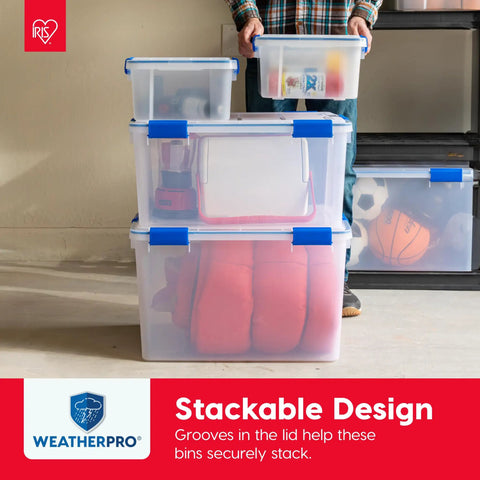 16 Qt Weatherproof Storage Bins With Lids 3 Pack BPA-Free Plastic Gasket Boxes With Tight Seals stackable in garage