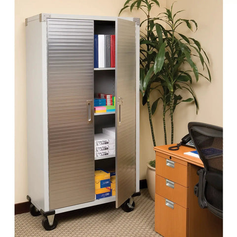 Rock Solid Built Tough Steel Rolling Storage Cabinet With Lockable Double Doors Adjustable Shelves And Heavy Caster Wheels For Garage Shop Organization Granite Finish