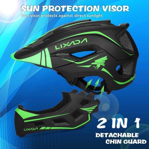 Two In One Kids Bicycle Helmet With Detachable Full Face Shield, Adjustable Size 20.5 To 22 Inches, Breathable Kid Friendly Half Shell To Full Face Protection, Ideal For Cycling, Skateboard, And Scooter For Children