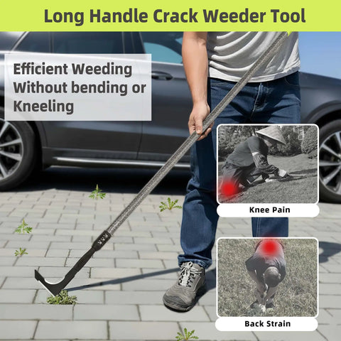 Long Handle Crack Weeder 48 Inch Stainless Steel Manual Weeding Tool For Narrow Gaps And Cracks, Weed Grabber Remover For Sidewalks And Pavers, Moss And Weeds Between Tiles, Easy Grip Weeder