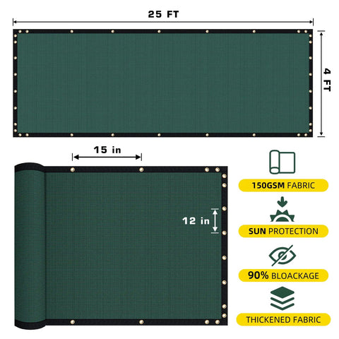 Privacy Screen Fence Mesh Shade Net For Backyard And Garden 4x25 Feet Green 150 GSM HDPE Covers 90 Percent Blockage