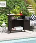 Wicker Outdoor Storage Cabinet With Rattan Bar Table And Two Doors, Open Shelf, 46.6 Gallon Enclosed Storage, Weatherproof